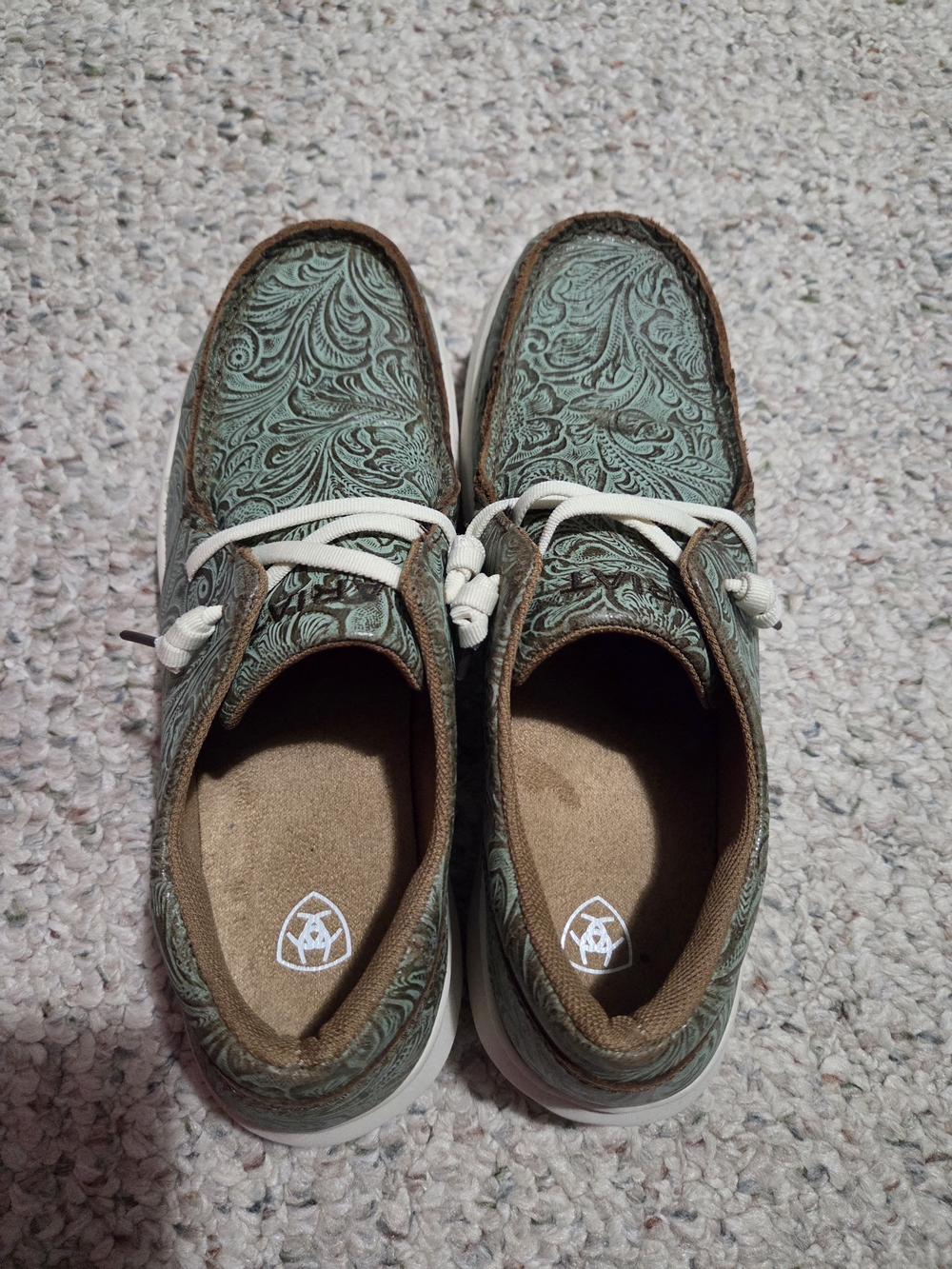 Ariat Green Tooled Leather Casual Shoes - Picture 3 of 5